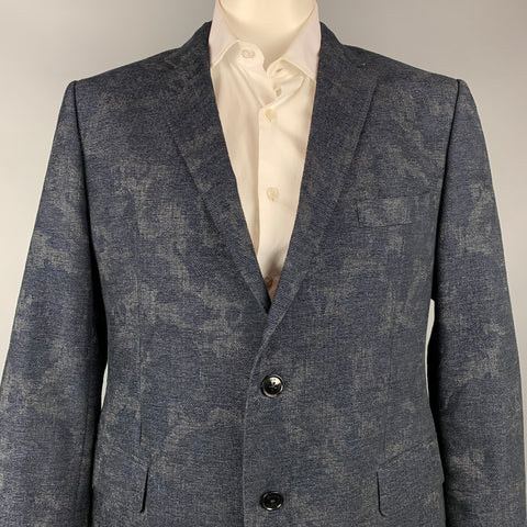 ETRO Size 48 Navy & Grey Print Wool Blend Notch Lapel Sport Coat
