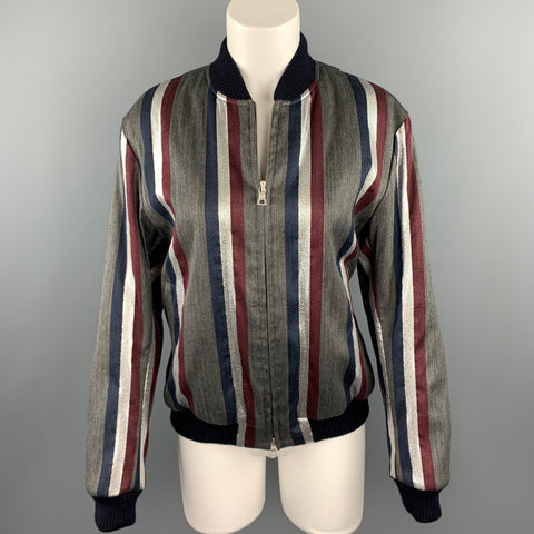 DRIES VAN NOTEN Size M Grey & Navy Stripe Wool Blend Zip Up Jacket