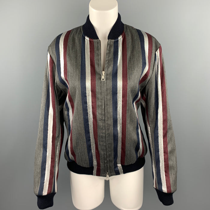 DRIES VAN NOTEN Size M Grey & Navy Stripe Wool Blend Zip Up Jacket