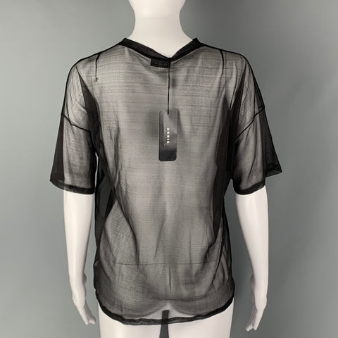 A-K-R-I-S- Size 6 Black Silk See Through Crew-Neck T-Shirt