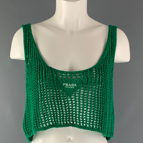 PRADA Size 4 Green Cotton Crochet Cropped Casual Top