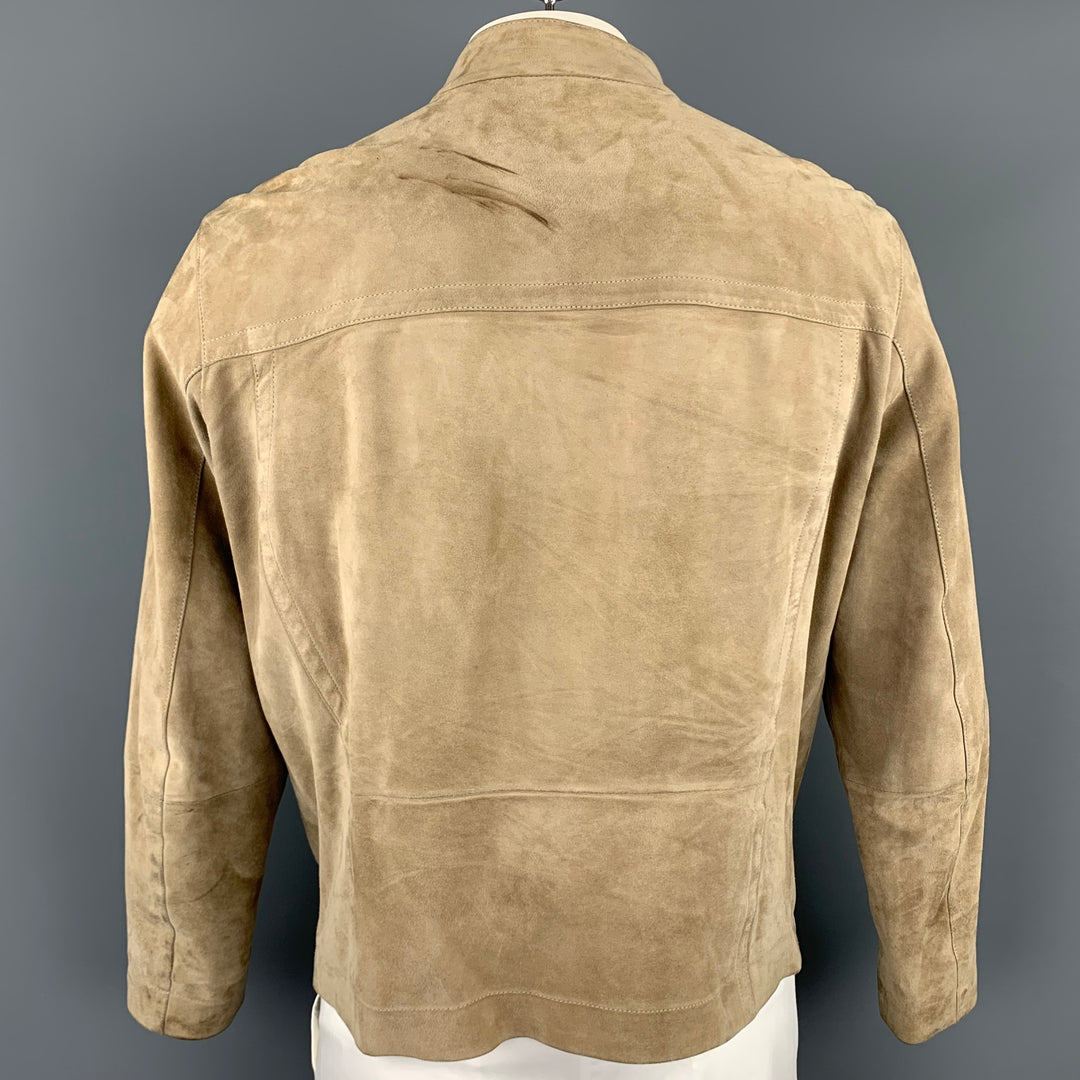 ZEGNA SPORT Size L Khaki Leather Nehru Collar Jacket