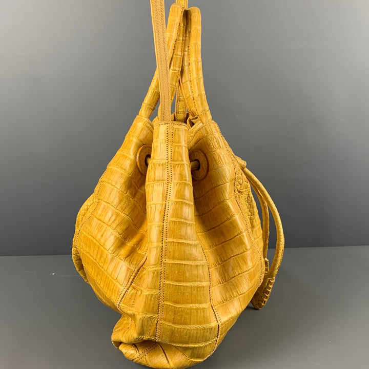 CARLOS FALCHI Yellow Alligator Leather Satchel Handbag
