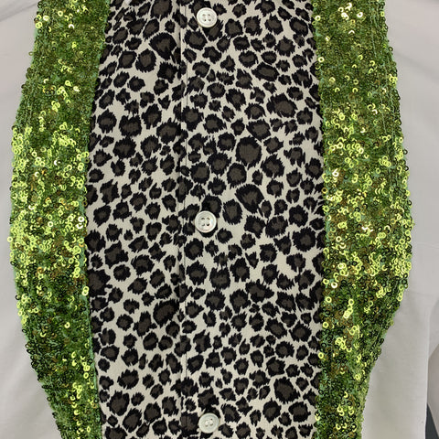 COMME des GARCONS HOMME PLUS Size S White Cotton Leopard & Green Sequin Stripe Shirt