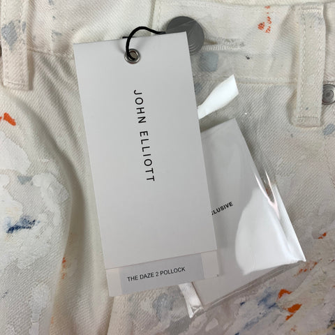 JOHN ELLIOTT The Daze 2 Pollock Size 33 Splattered Denim White Jeans