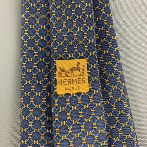 HERMES 903 HA Navy Gold Dots Silk Tie