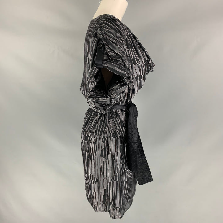 CATHERINE MALANDRINO Size 8 Grey & Black Rayon & Silk Burnout Dress