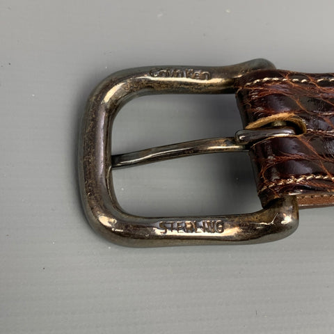 CALVIN KLEIN Size XL Brown Alligator Sterling Silver Belt