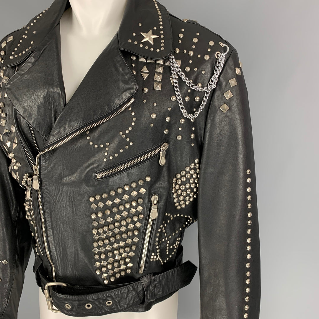 Vintage KATHARINE HAMNETT Winter 1990 Size L Black Studded Leather 