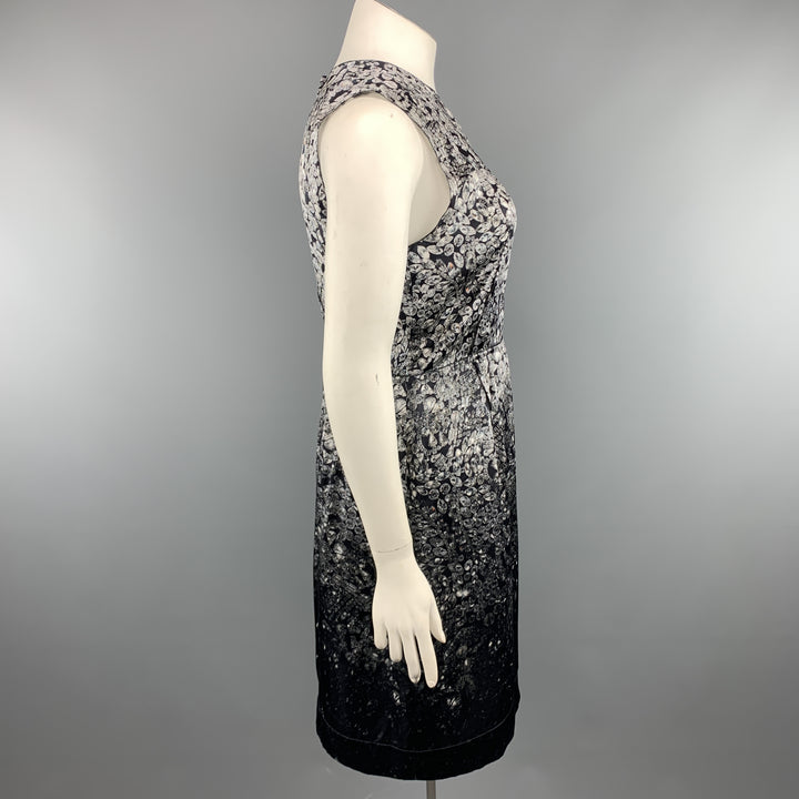 LANVIN Size 8 Grey & Black Diamonds Print Satin Sleeveless Shift Dress