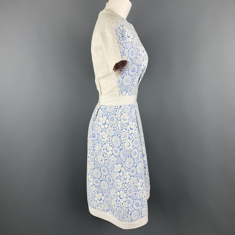 THOM BROWNE Printemps 2013 Taille 2 Robe à fleurs blanche et bleue