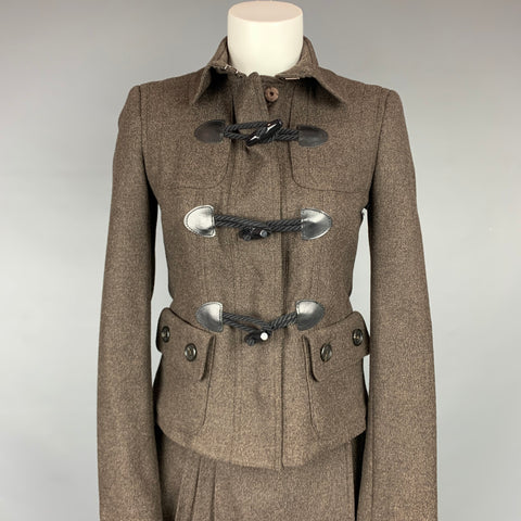 BURBERRY LONDON Taille 2 Tailleur jupe plissée en laine / cachemire marron
