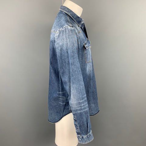 MAISON MARGIELA Size XL Indigo Washed Snaps Cotton Long Sleeve Shirt