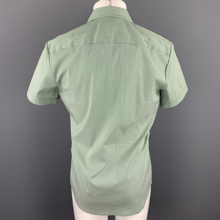 MR. TURK Size S Green Stripe Cotton Blend Button Up White Short Sleeve Shirt