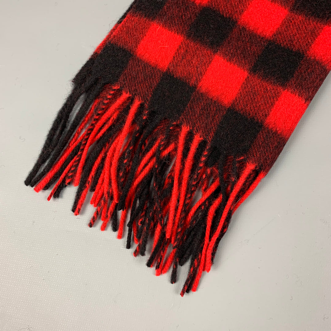 STEWART of SCOTLAND Red & Black Buffalo Plaid Merino Wool Scarf