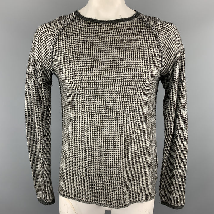 V :: ROOM Size L Black & Grey Houndstooth Wool Raglan Sleeves Pullover Sweater