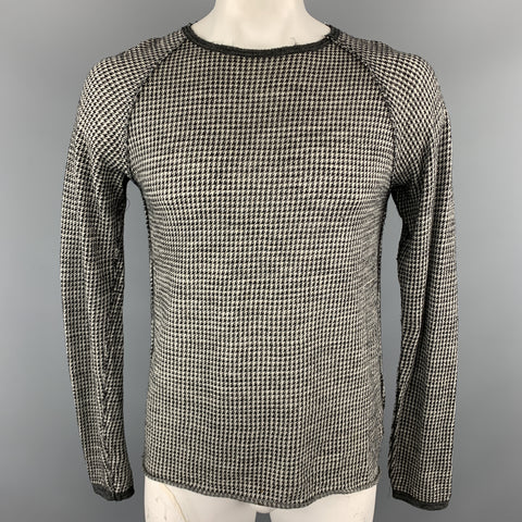 V :: ROOM Taille L Pull-over à manches raglan en laine pied-de-poule noir et gris