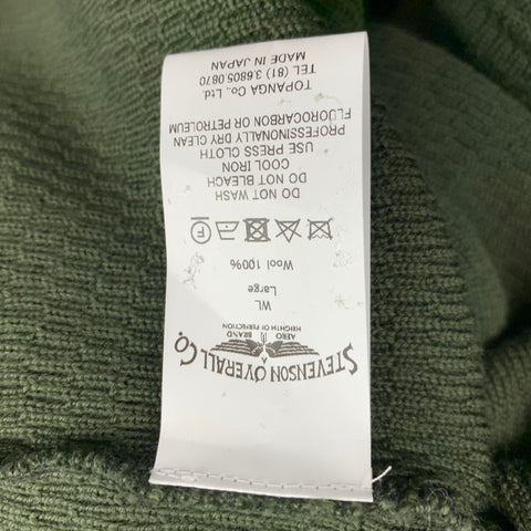 STEVENSON OVERALL CO. Size L Olive Waffle Knit Wool Crew-Neck Pullover