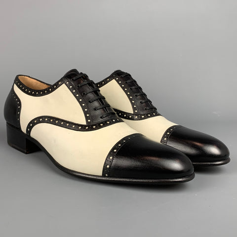 SALVATORE FERRAGAMO Édition Limitée No.1/100 Taille 8.5 Chaussures en cuir bicolore ivoire et noir