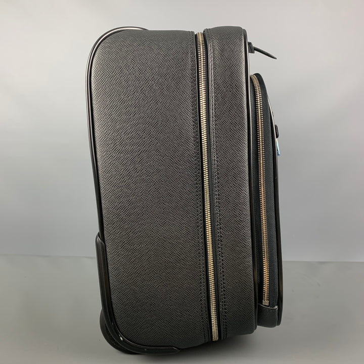 LOUIS VUITTON All Pilot Case  Black Textured Leather Carry-On Roller Luggage Bag