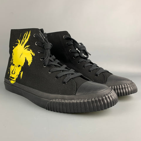 CALVIN KLEIN 205W39NYC Size 12 Black & Yellow Iconic Warhol Canvas High Top Sneakers