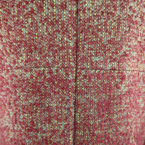 CHANEL Spring 2014 Size 14 Burgundy & Green Textured Boucle High Collar Coat CHANEL