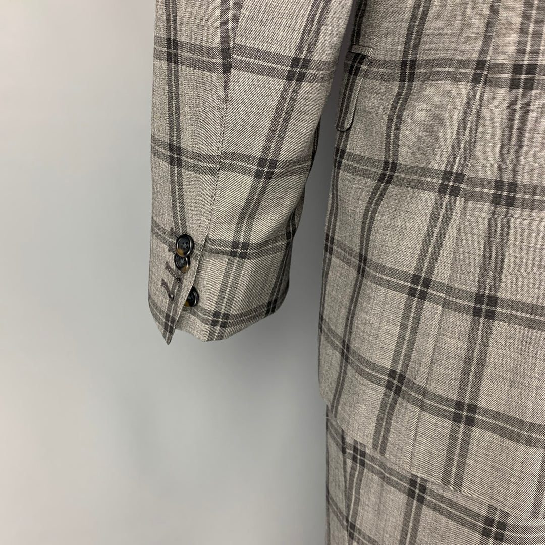 PAUL SMITH The Byard Size 42 Regular Grey & Charcoal Plaid Wool Notch Lapel Suit