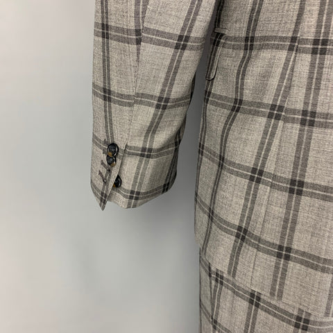 PAUL SMITH The Byard Size 42 Regular Grey & Charcoal Plaid Wool Notch Lapel Suit