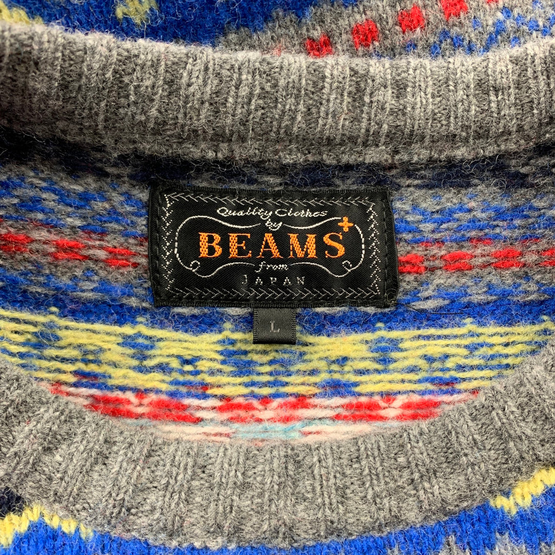 BEAMS PLUS Size L Multi-Color Fairisle Wool / Nylon Crew-Neck Sweater