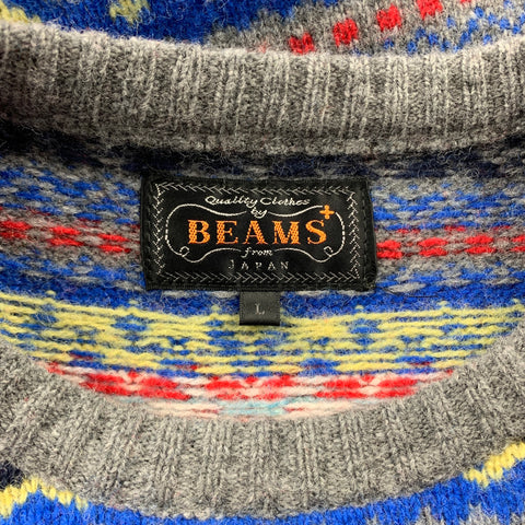 BEAMS PLUS Size L Multi-Color Fairisle Wool / Nylon Crew-Neck Sweater
