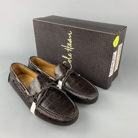 COLE HAAN Size 9 Brown Embossed Leather Drivers Loafers