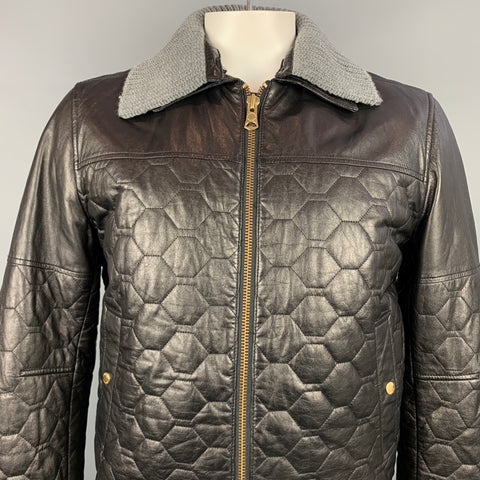 J. LINDEBERG Size L Black Quilted Leather Zip Up Jacket