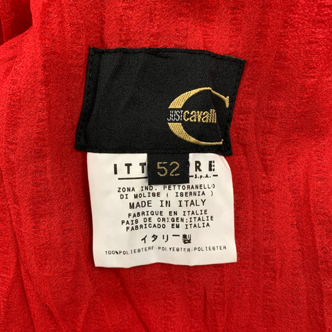 JUST CAVALLI Size L Red Wrinkled Polyester Button Down Long Sleeve Shirt