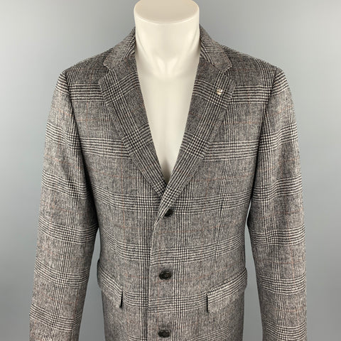 MAISON MARGIELA Size L Grey & Black Glenplaid Wool Notch Lapel Coat