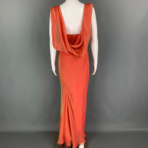 DANES Taille 6 Robe longue en soie orange sans manches Tenue de soirée