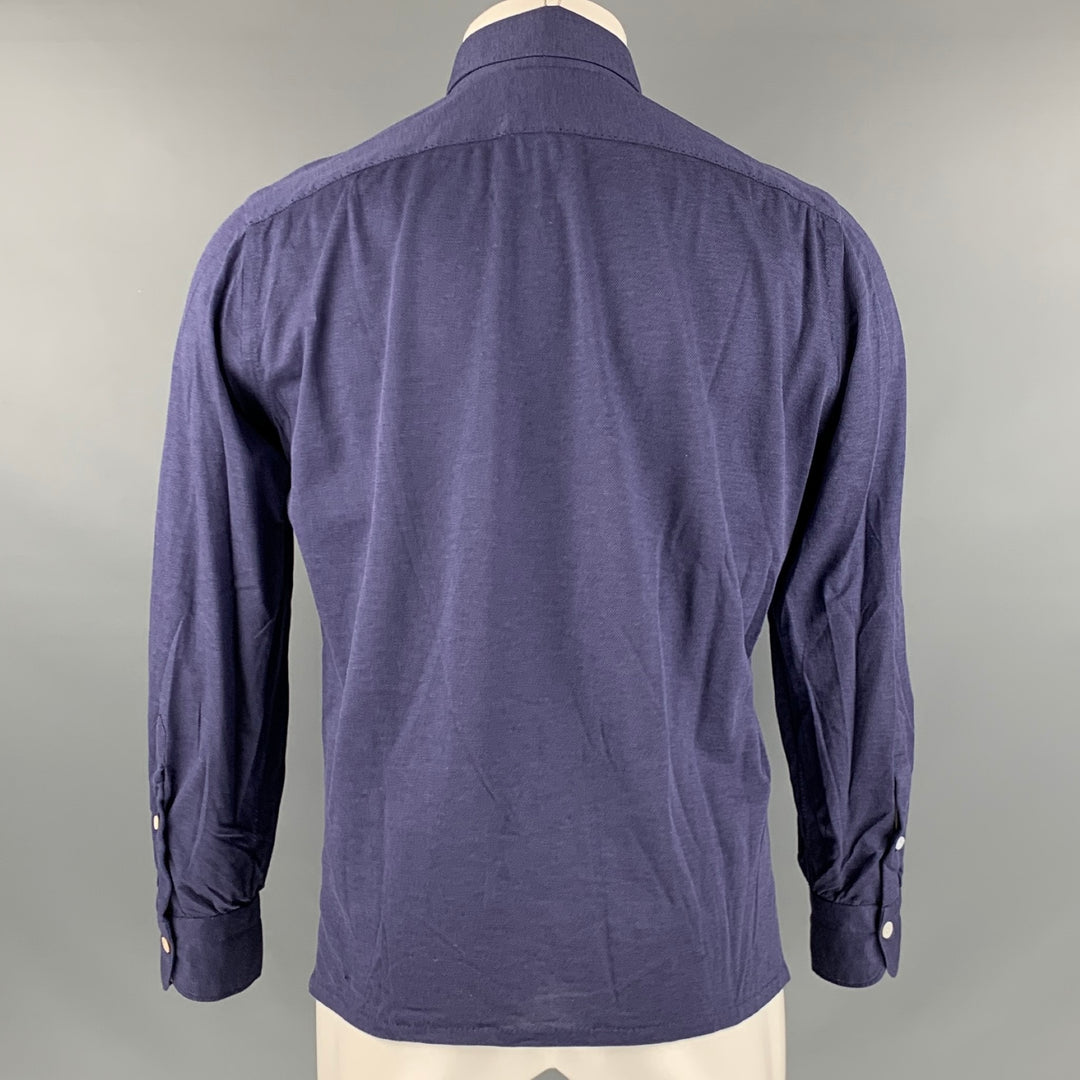 FIORENZO Size S Navy Solid Cotton Long Sleeve Polo