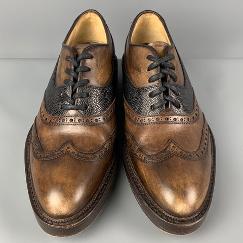 PAUL ANDREW Size 10 Brown Black Antique Leather Lace Up Shoes