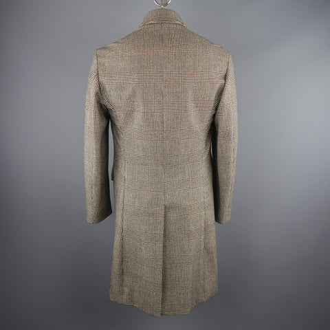 BRIONI 40 / IT 50 Black & Beige Plaid Wool Storm System Long Over Coat