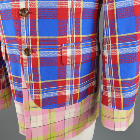 COMME des GARCONS HOMME PLUS M Blue Red Pink & Green Mixed Plaid Wool Sport Coat