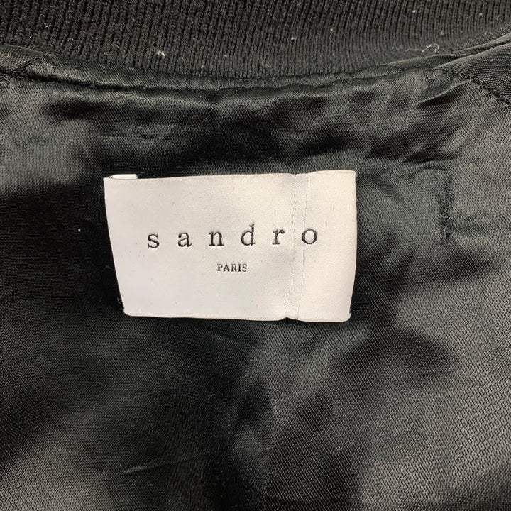 SANDRO Size S Black & White Patch Wool Blend Zip Up Jacket