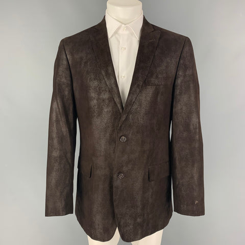 JOHN VARVATOS Size 40 Brown Polyester Single Breasted Jacket