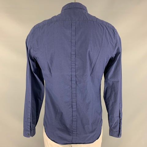 BURBERRY PRORSUM Size L Blue Solid Cotton Button Up Long Sleeve Shirt