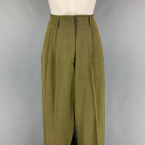 JEAN PAUL GAULTIER Talla 8 Pantalón de vestir plisado de talle alto en espiga negro oliva