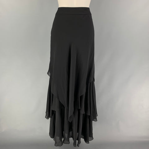 CARMEN MARC VALVO Size 6 Black Ruffled Asymmetrical Long Skirt