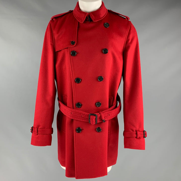 BURBERRY Size 42 Red Wool Cashmere Trench Coat