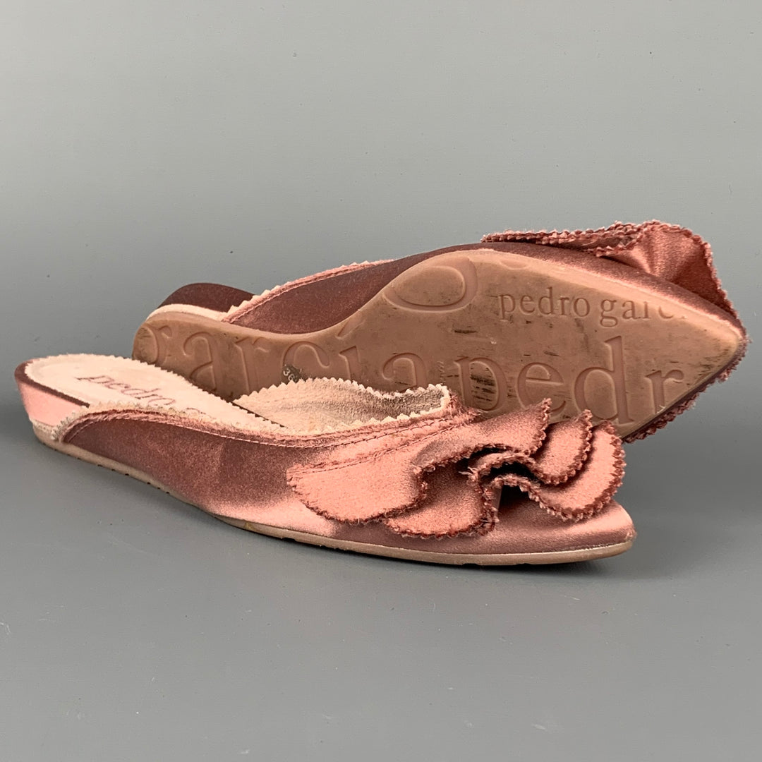 PEDRO GARCIA Size 6.5 Pink Satin Silk Ruffled Slip On Flats