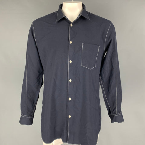 COMME des GARCONS Size XL Navy White Contrast Stitch Polyester Long Sleeve Shirt