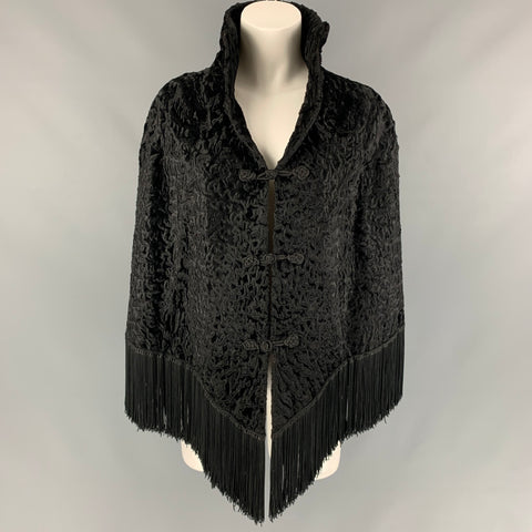 ADRIENNE LANDAU x WACHTENHEIM Size One Size Black Textured Ashtrakhan Fur Fringe Cape
