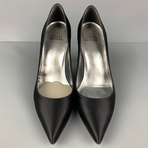 STUART WEITZMAN Size 6.5 Black Silver Silk Rhinestones Pumps
