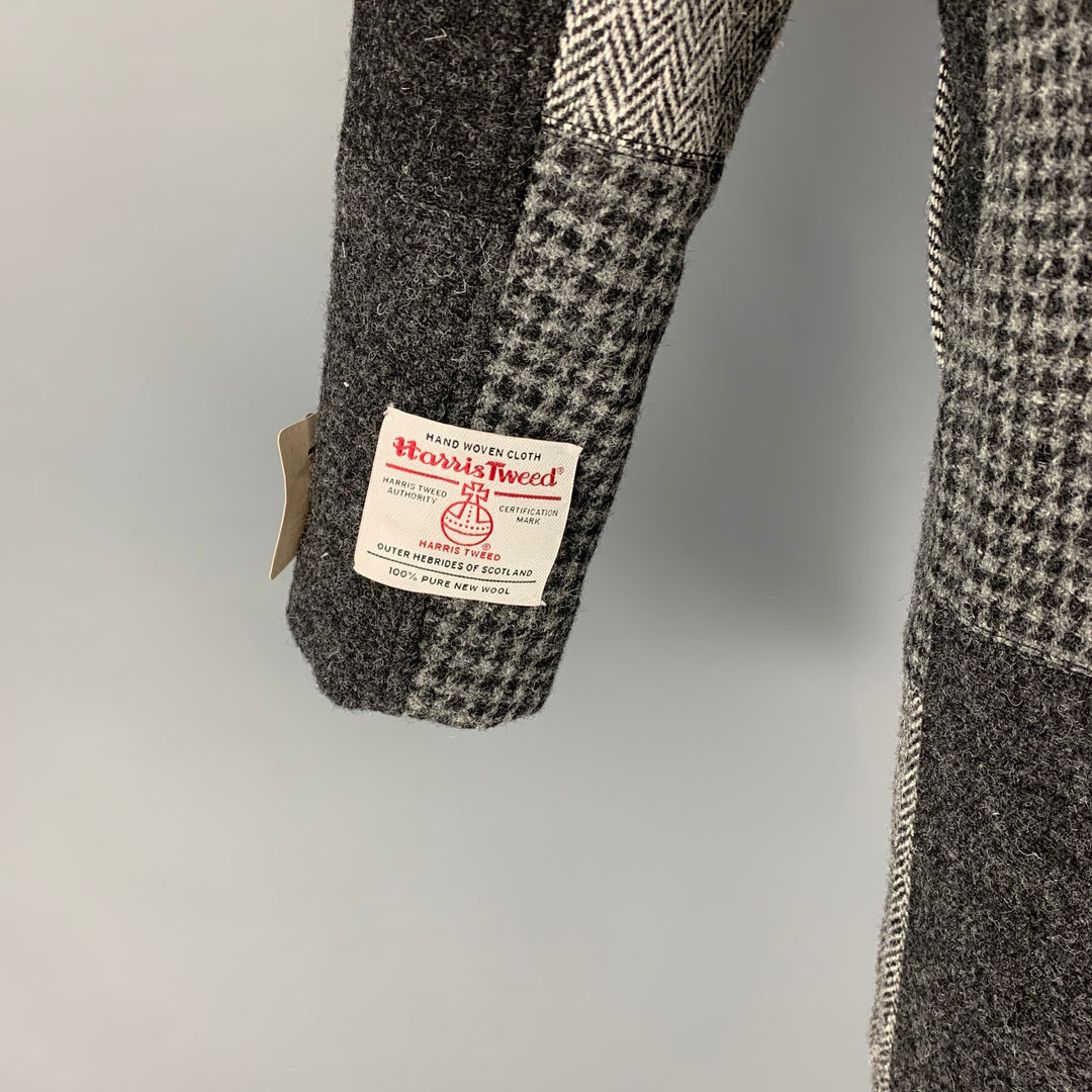 BEAMS PLUS x Harris Tweed Size S Grey Patchwork Wool Hidden Placket Coat